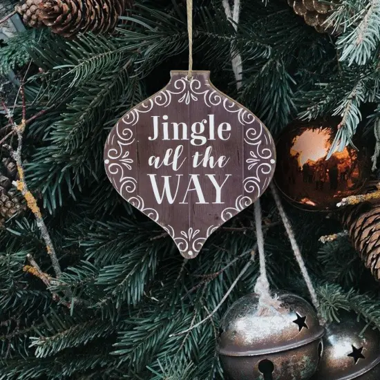 Burton and Burton 5.5" White and Brown Wooden Rustic "Jingle All The Way" Onion Christmas Ornament {4}