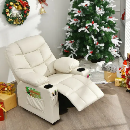 Kids Recliner Chair with Cup Holders Suitable for Children's Room, Living Room and Bedroom Beige {6}