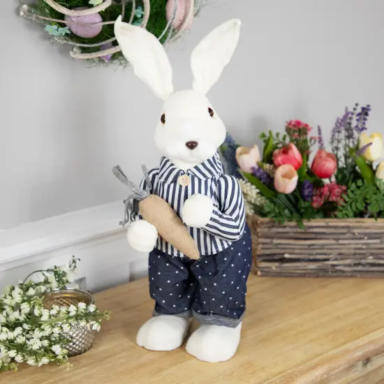 Northlight Standing Boy Bunny with Carrot Easter Figure Decoration - 19" - Navy Blue White {3}