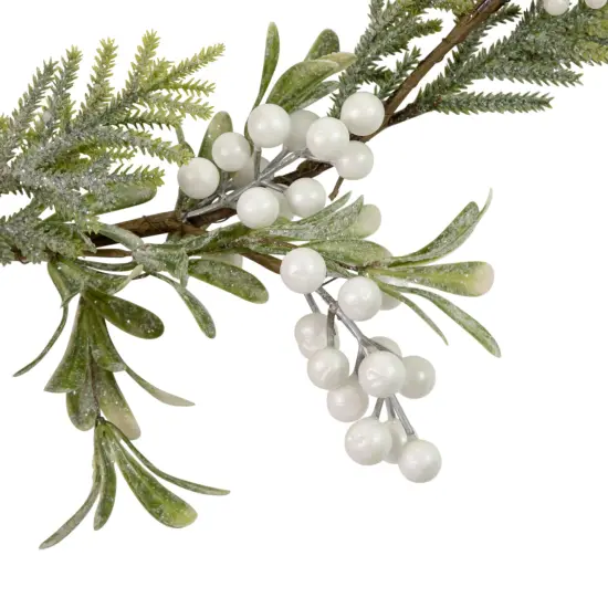 Northlight 5' x 7" Artificial Christmas Garland with Frosted Foliage and White Berries Unlit Green {4}