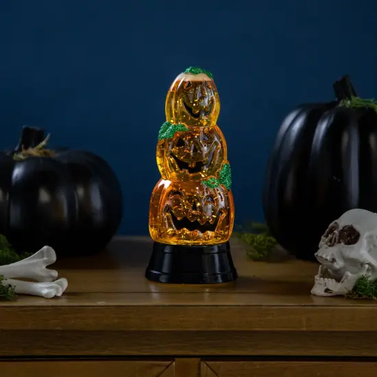 Northlight LED Lighted Stacked Jack O' Lanterns Halloween Snow Globe - 6.5" Orange {3}