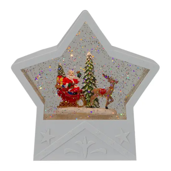Northlight 7" Lighted White Star Christmas Snow Globe with Santa in Sleigh {1}