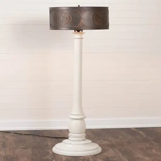 Irvins Country Tinware Brinton Floor Lamp in Rustic White with Metal Drum Shade {3}