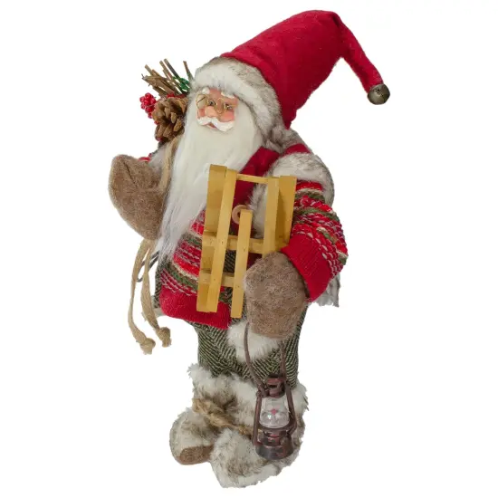 Northlight 12" Standing Santa With a Sled and Lantern Christmas Figure Red {4}