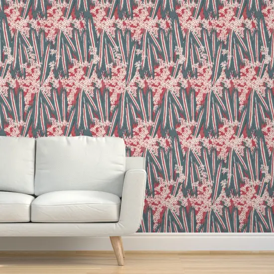 Pre-Pasted Wallpaper 2FT Wide Magenta Retro Bird Feathers Abstract Animal Tropical Large Scale Custom Pre-pasted Wallpaper by Spoonflower {5}