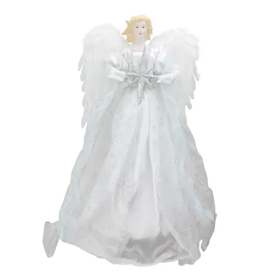 Roman 22" White and Silver Glitter Angel with Star Hanging Christmas Decoration {1}
