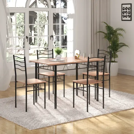 5 pcs Wood Metal Dining Table Set with 4 Chairs Natural {6}