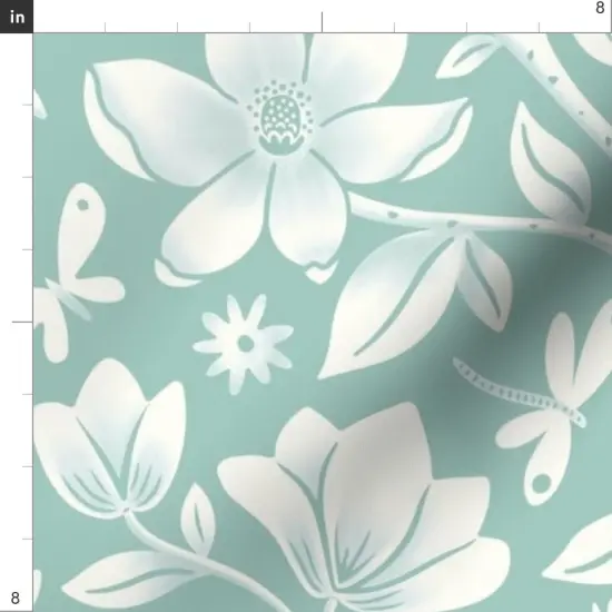 Various Fabrics by the Yard or Fat Quarter Floral Mint Green Tree Whimsical Plant Dragonflies Magnolia Soft Blue Aqua Large Scale Custom Printed Fabric by Spoonflower {4}