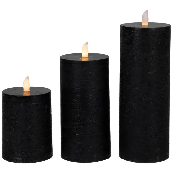 Northlight Black LED Flameless Flickering Wax Pillar Halloween Candles - 8" - Set of 3 {6}