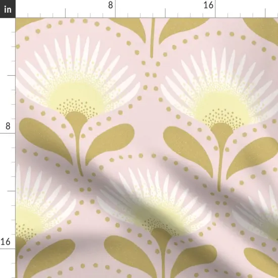 Various Fabrics by the Yard or Fat Quarter Mid Century Deco Pale Pink Butter Yellow Leaves Custom Printed Fabric by Spoonflower {2}