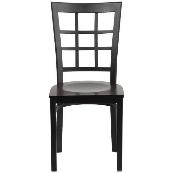 Emma and Oliver Window Back Metal Restaurant Dining Chair Walnut/BlackMetal {3}