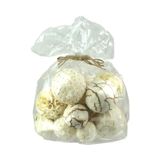 18 Piece Natural White and Brown Exotic Dried Organic Decor Balls {1}