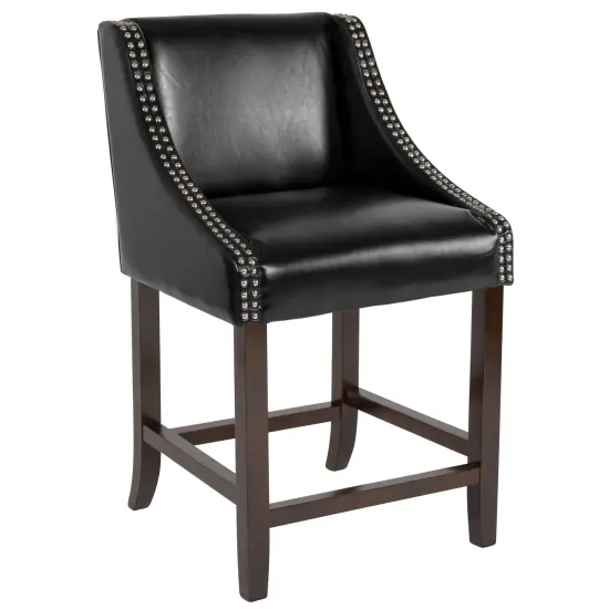 Merrick Lane Taylorsville 24 Inch Counter Height Stool with Nailhead Trim Black LeatherSoft {1}