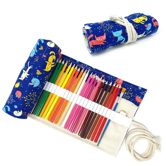 Wrapables Pencil Roll Organizer, Colored Pencil Wrap Pouch (72 slots) Cats Birds {1}