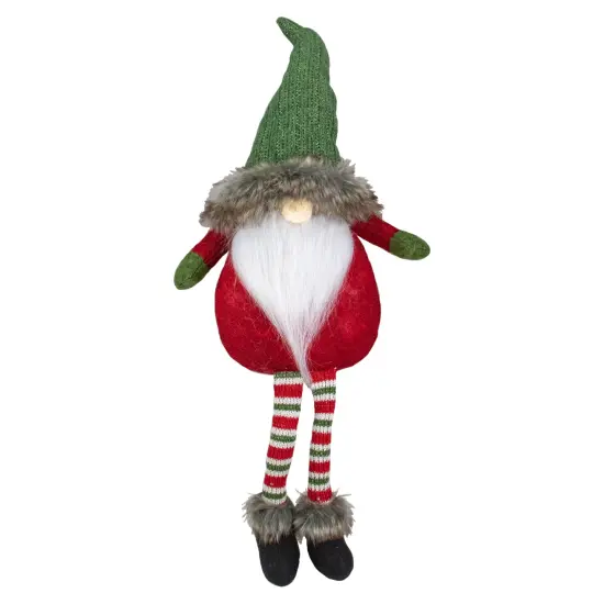 Northlight Dangling Legs Plush Sitting Gnome Christmas Figure - 25" - Red and Green {1}