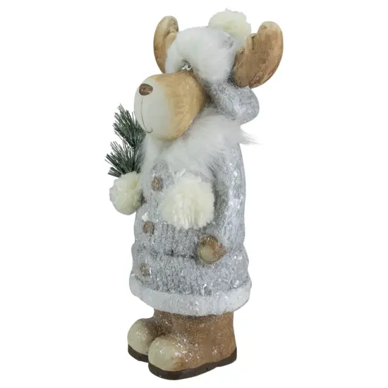 Northlight Frosted Ceramic Moose in Winter Coat Holding Pine Sprigs Christmas Figure - 18" Brown {4}