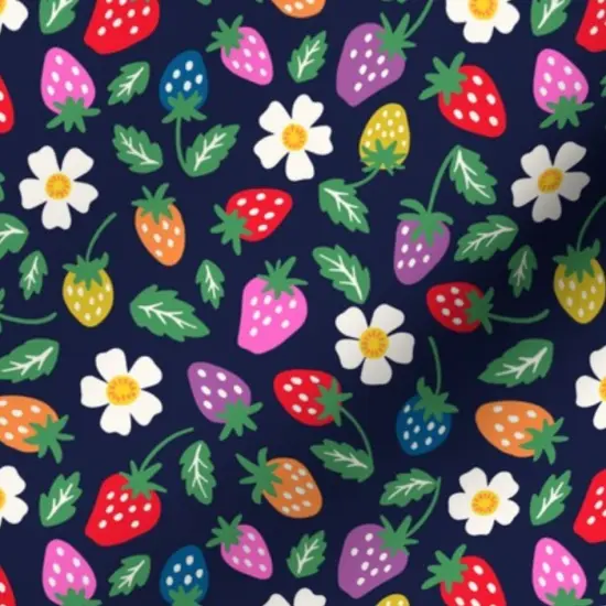 Various Fabrics by the Yard or Fat Quarter Summer Strawberry Bright Colorful White Flowers Small Scale Happy Whimsical Custom Printed Fabric by Spoonflower {7}