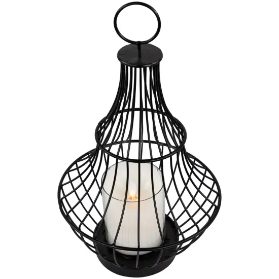 Northlight Metal Cage Hurricane Pillar Candle Holder - 14" - Black {5}