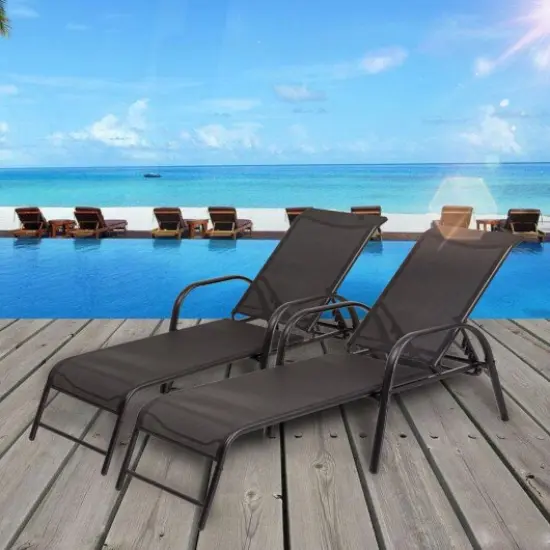 Set Of 2 Patio Adjustable Recliner Lounge Chairs Black {2}