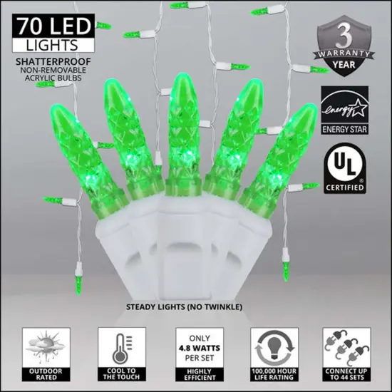 70 Green M5 LED Icicle Light Set with White Wire {4}