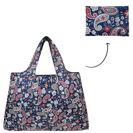 Wrapables Large Foldable Tote Nylon Reusable Grocery Bag Paisley Motif {3}