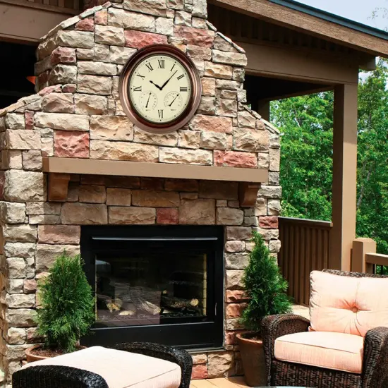 Swim Central 15" White Battery Operated Large Print Roman Numeral Outdoor Clock with Thermometer and Hygrometer {3}