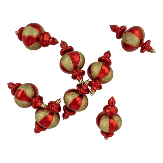 Northlight 8ct Red and Gold Shatterproof Finial Christmas Ornaments, 6" {6}