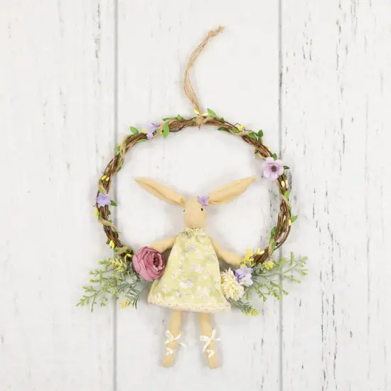 Northlight Girl Bunny Artificial Floral Easter Wreath - 10" - Green Yellow {5}