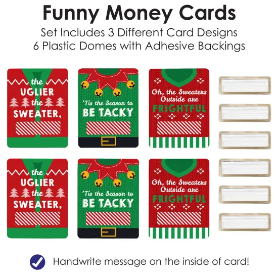 Big Dot of Happiness Ugly Sweater - DIY Assorted Holiday and Christmas Party Cash Holder Gift - Funny Money Cards - Set of 6 {7}