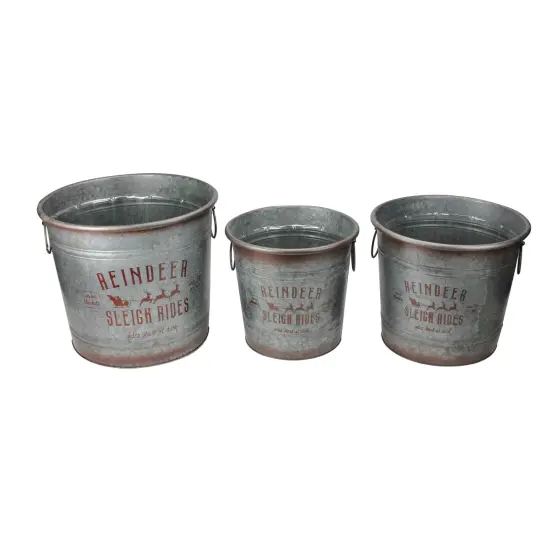 Napco Set of 3 Reindeer Sleigh Rides Metal Christmas Tree Pot Covers Gray {3}