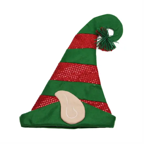 Northlight 22" Green and Red Striped Sequin Unisex Adult Christmas Elf Hat - One Size {1}