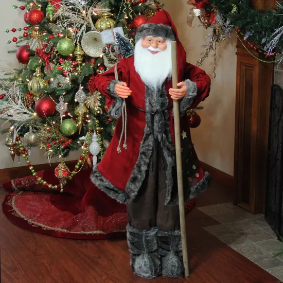 Northlight 48" Red and Brown Santa Claus with Walking Stick Standing Christmas Figure {5}