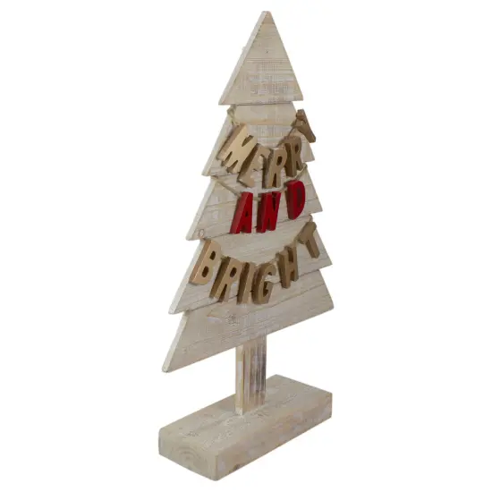 Northlight Wooden Tree "Merry and Bright" Christmas Decoration - 23" - Gold and Red Beige {4}
