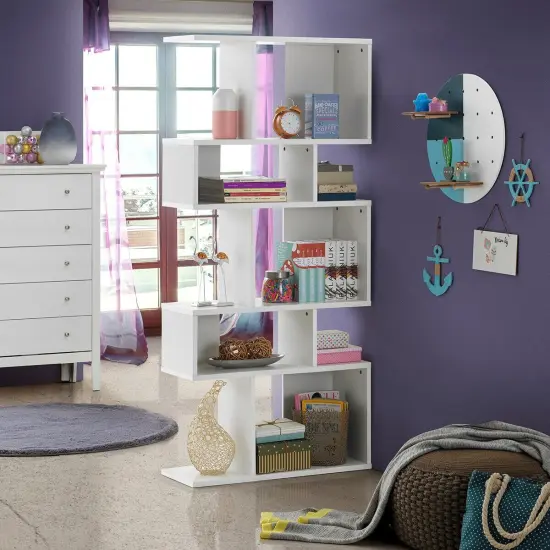 5 Cubes Ladder Shelf Corner Bookshelf Display Rack Bookcase White {5}