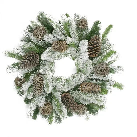 Allstate Flocked Pine Cone and Twig Ball Artificial Christmas Wreath - 24" - Unlit Brown {4}