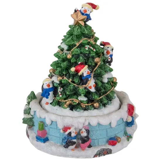 Northlight Penguins and Christmas Tree Rotating Music Box - 6.5" Green {5}