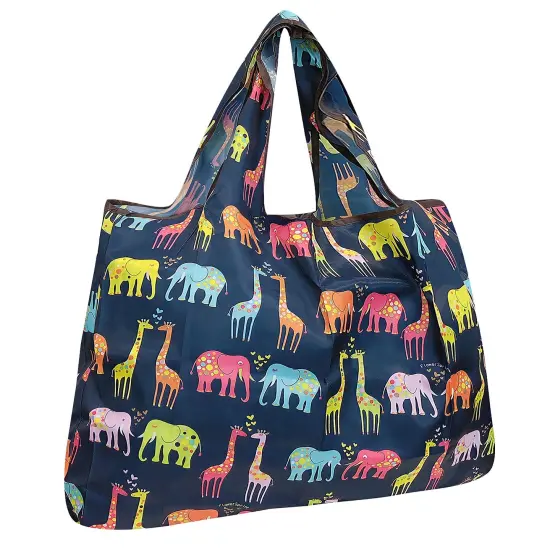 Wrapables Large Foldable Tote Nylon Reusable Grocery Bag Elephants & Giraffes {1}