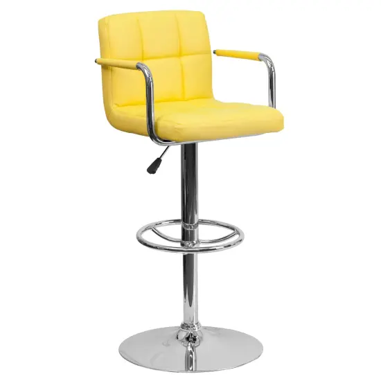 Emma and Oliver Contemporary Quilted Vinyl Adjustable Height Barstool with Arms Yellow {1}