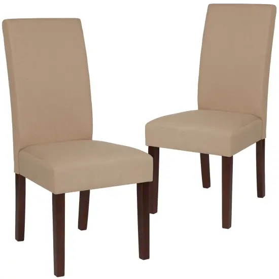 Emma and Oliver Two Mid-Century Parson's Chairs and Finished Hardwood Frame for Kitchen, Dining Room & More Beige LeatherSoft {6}