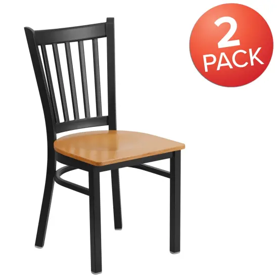 Emma and Oliver 2 Pack Vertical Back Metal Restaurant Chair Natural/BlackMetal {5}