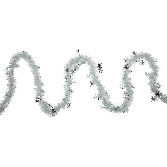 Northlight Tinsel with Snowflakes Artificial Christmas Garland - 12' x 3" - White and Silver - Unlit {1}