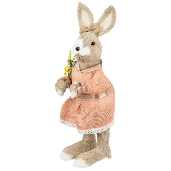 Northlight Rustic Girl Rabbit Easter Figure with Flowers - 15.25" - Beige {7}