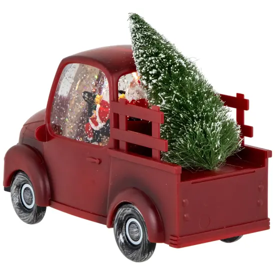 Northlight LED Lighted Santa in Red Retro Truck with Christmas Tree Snow Globe - 9" {6}