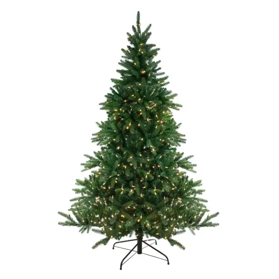 Northlight Real Touch&trade;️ Pre-Lit Full Noble Fir Artificial Christmas Tree - 6.5' - Dual Color LED Lights Green {1}