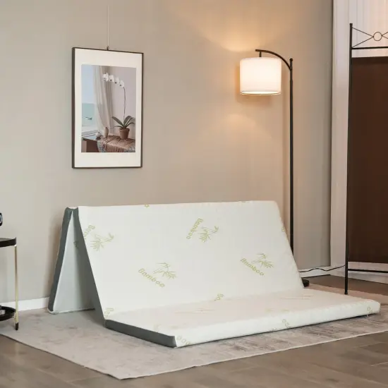 Queen 3 Inch Tri-fold Memory Foam Floor Mattress Topper Portable with Carrying Bag {2}