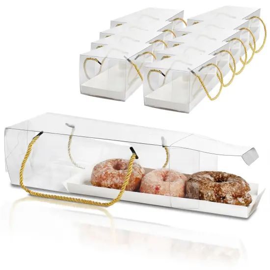 Spec101 Clear Dessert Boxes with Handles 10pk - 10.8x4.3x3.7in Small Cake Boxes {1}