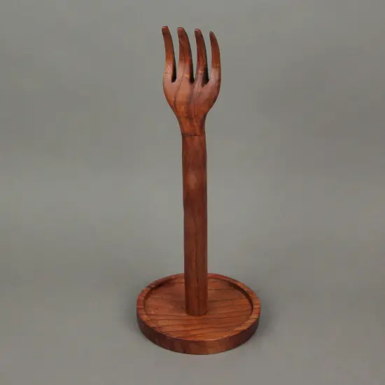Hand Carved Wooden Countertop Paper Towel Holder Rustic Kitchen Fork Top Stand {7}