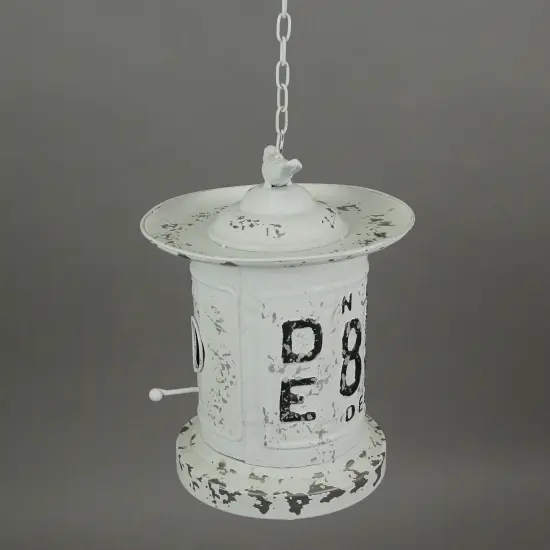 White and Black Vintage License Plate Metal Hanging Birdhouse / Birdfeeder {3}