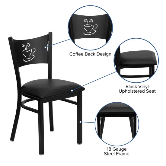 Emma and Oliver Coffee Back Metal Restaurant Dining Chair BlackVYL/BlackMetal {2}