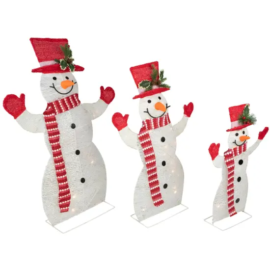 Northlight Set of 3 LED Lighted Family of Snowmen Outdoor Christmas Decoration Red {7}